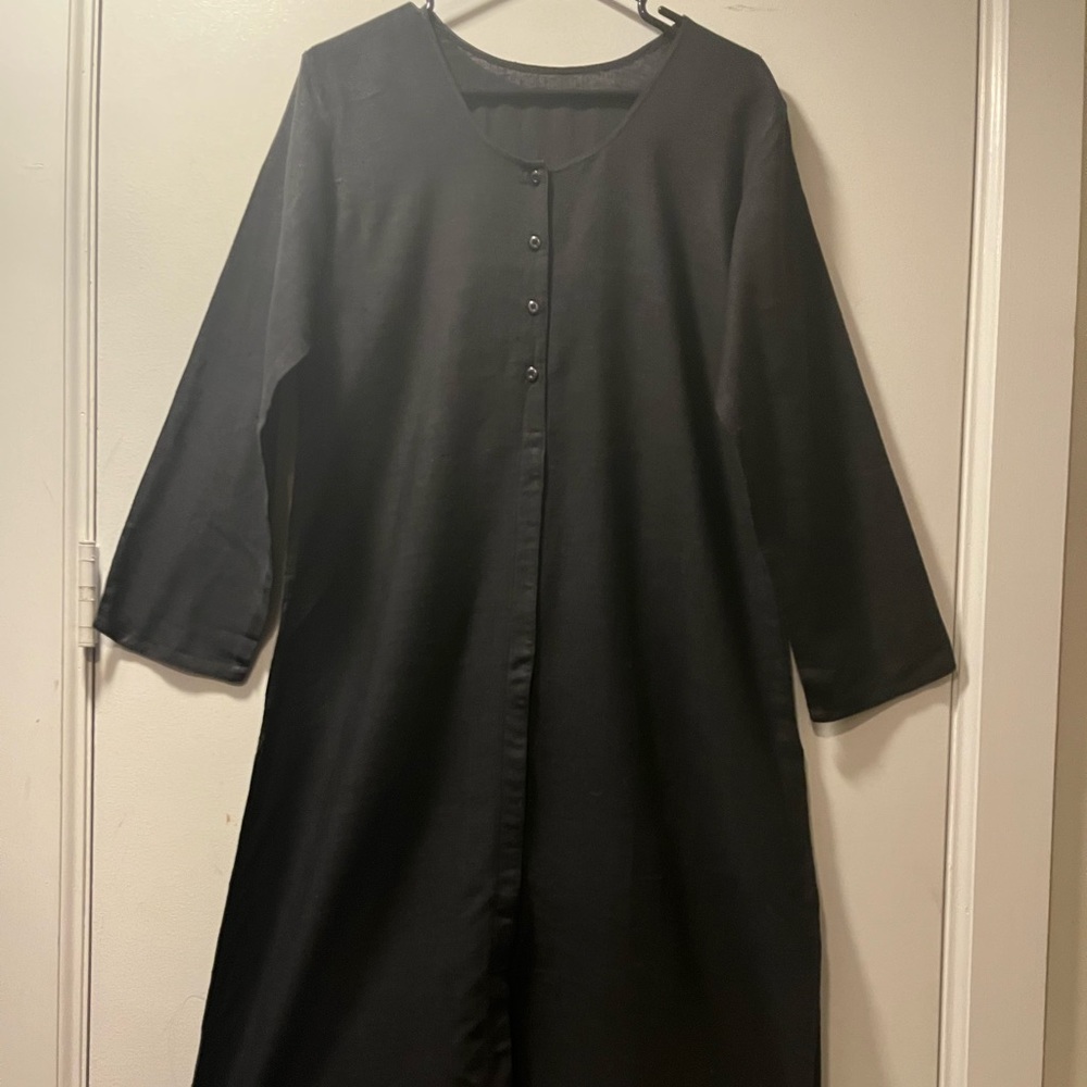 Hand crafted FabIndia style black khadi handwoven cotton long dress tunic Kurta